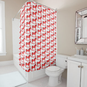 Scandinavian Christmas Rocking Horse Patterned Shower Curtain
