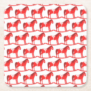 Scandinavian Christmas Rocking Horse Patterned Square Paper Coaster