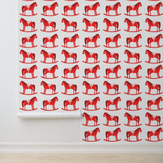 Scandinavian Christmas Rocking Horse Patterned Wallpaper