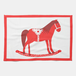 Scandinavian Christmas Rocking Horse Tea Towel