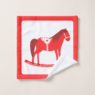 Scandinavian Christmas Rocking Horse Wash Cloth