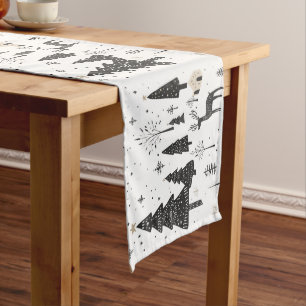 Scandinavian Christmas Scene Trees and Deer Long Table Runner
