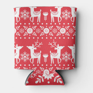 Scandinavian Christmas: Snowflakes & Deer Can Cooler