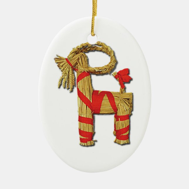 Scandinavian Christmas Straw Yule Goat Julbok Ceramic Tree Decoration (Front)