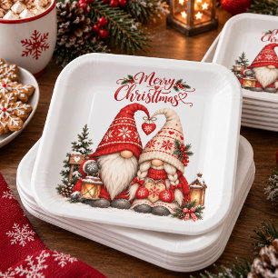 Scandinavian Christmas Tomte Couple Holiday Party Paper Plate
