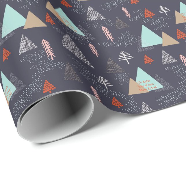 Scandinavian Christmas Tree Doodle Personalised Wrapping Paper (Roll Corner)