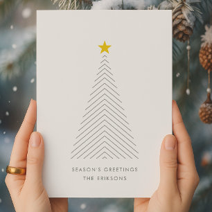 Scandinavian Christmas Tree Minimalist Gold Star Holiday Card