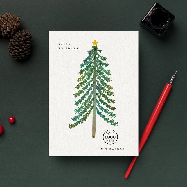 Scandinavian Christmas Tree Modern Corporate Team Holiday Card (Front)