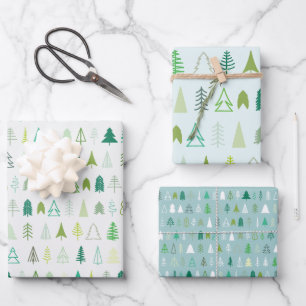 Scandinavian Christmas Tree Patterns Wrapping Paper Sheet