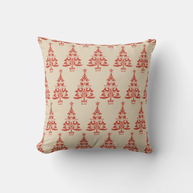 Scandinavian Christmas Tree Red Beige Pillow (Front)