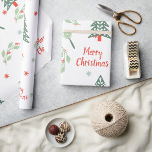 Scandinavian Christmas Tree Woodland Snowflake Wrapping Paper