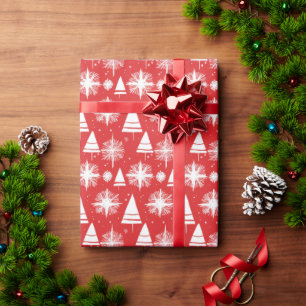 Scandinavian Christmas Trees and Snowflakes Wrapping Paper