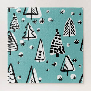 Scandinavian Christmas trees: vintage graphics. Jigsaw Puzzle