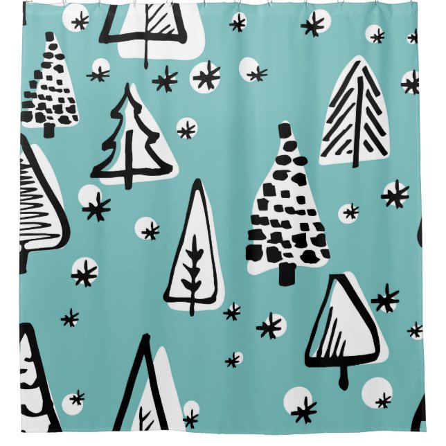 Scandinavian Christmas trees: vintage graphics. Shower Curtain (Front)