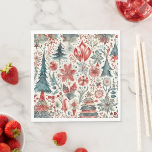 Scandinavian Christmas whimsical pattern design  Napkin