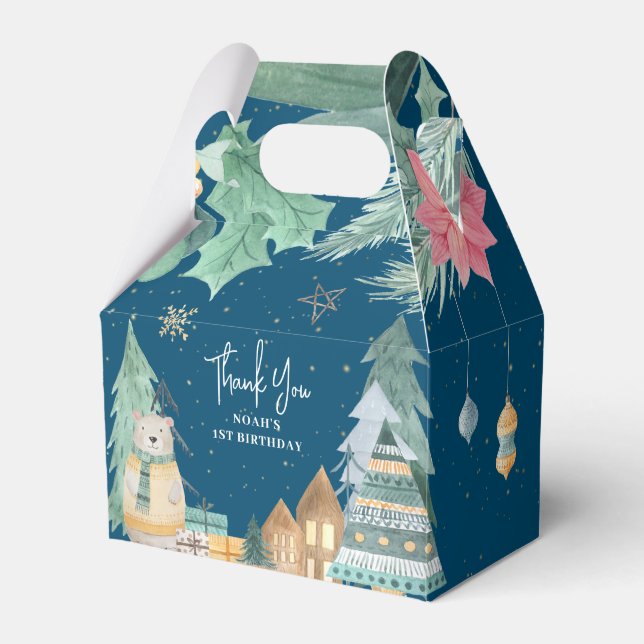 Scandinavian Christmas Winter 1st Birthday Favour Box (Front Side)