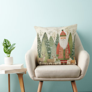 Scandinavian christmas winter forest with santa cushion