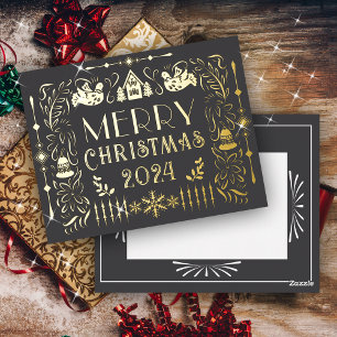 Scandinavian Christmas Year Grey Foil Holiday Postcard