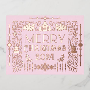Scandinavian Christmas Year Pink Foil Holiday Postcard
