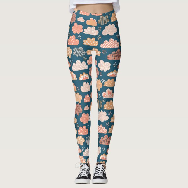 Scandinavian Clouds: Golden Childish Patterns. Leggings (Front)