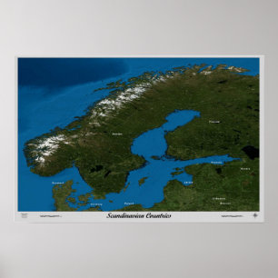 Scandinavian Countries from space satellite poster