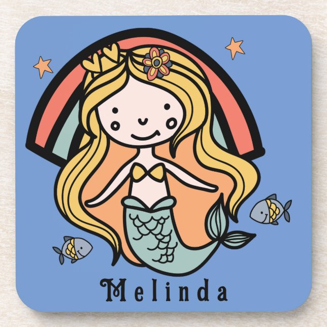 Scandinavian Cute Mermaid Personalised Girl        Coaster (Front)