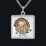 Scandinavian Cute Mermaid Personalised Girl        Sterling Silver Necklace<br><div class="desc">Adorable mermaid with fishes,  rainbow and stars in Scandinavian theme. Change your kid's name and font easily under the "Personalised" button. Do check out all the matching products in my store!</div>