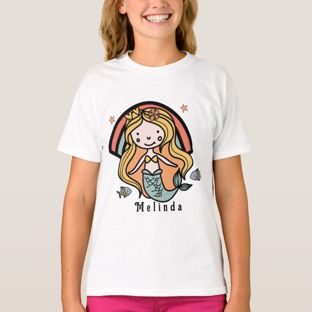 Scandinavian Cute Mermaid Personalised Girl     T-Shirt (Front)