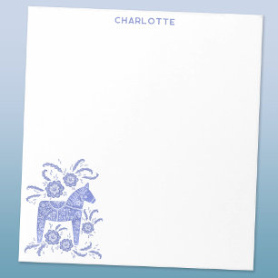 Scandinavian Dala Horse Blue Personalised Notepad
