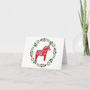Scandinavian Dala Horse Christmas Greeting Card
