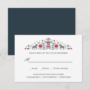Scandinavian Dala Horse  WEDDING RSVP MEAL CHOICE Card
