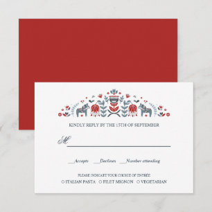 Scandinavian Dala Horse  WEDDING RSVP MEAL CHOICE Card
