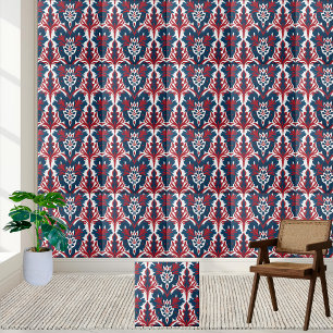 Scandinavian Damask Tile in Red and Blue