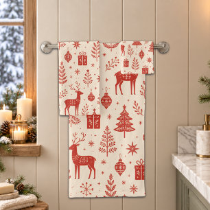 Scandinavian Deer Botanical Trees Winter Bath Towel Set