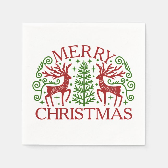 Scandinavian Deer Christmas Napkin (Front)