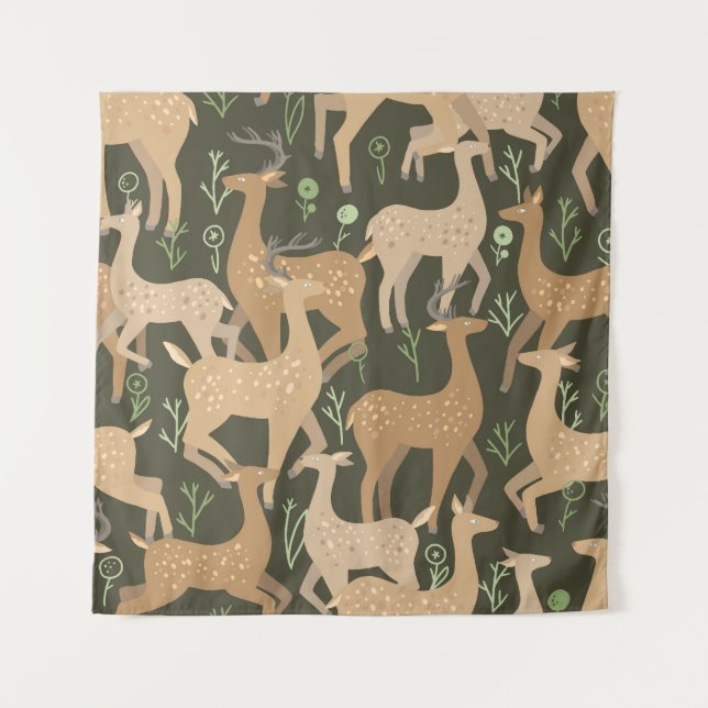 Scandinavian Deer Forest Wallpaper Tapestry (Front)