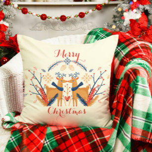 Scandinavian Deer Nordic Merry Christmas Design Cushion