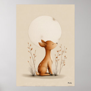 Scandinavian Deer Nursery Wall Art Neutral Baby