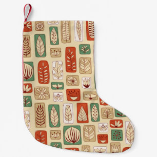 Scandinavian design tiles with abstract leaves . P Small Christmas Stocking