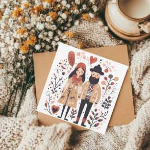 Scandinavian Dog Puppy Lover Heart Valentines  Holiday Card