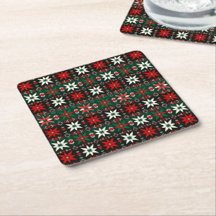 Scandinavian Fair Isle Christmas Edition 3 Square Paper Coaster