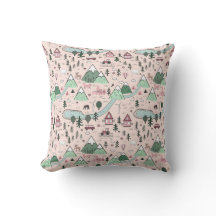 Scandinavian Farm Town Pattern Pink