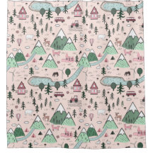 Scandinavian Farm Town Pattern Pink