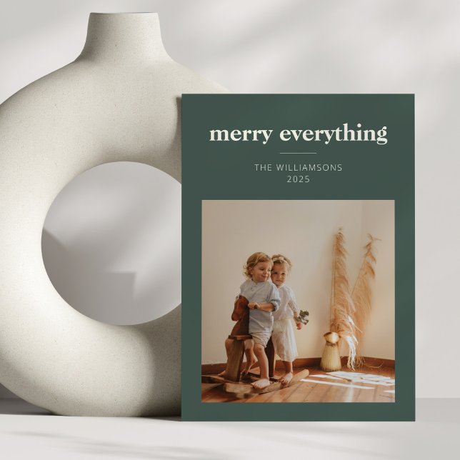Scandinavian Farmhouse Modern Merry Green Photo Holiday Card (Creator Uploaded)