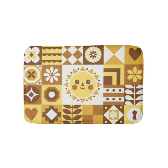 Scandinavian Floral: Abstract Vintage Card. Bath Mat (Front)