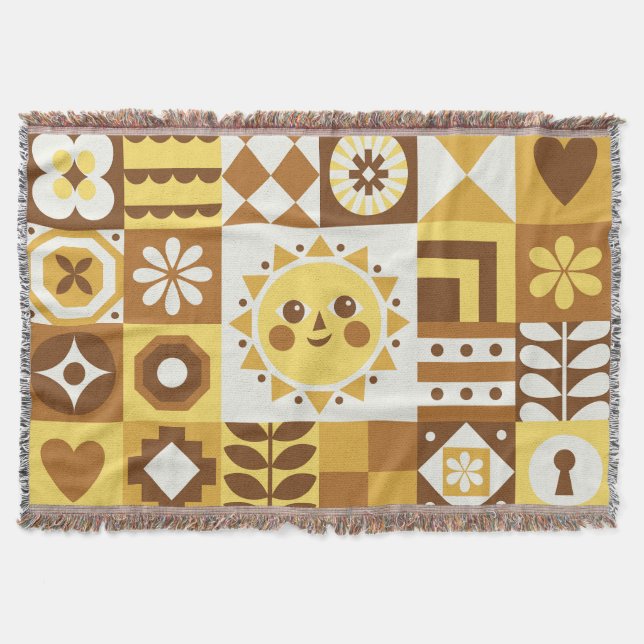 Scandinavian Floral: Abstract Vintage Card. Throw Blanket (Front)