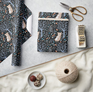 Scandinavian Floral Bear Winter Wrapping Paper