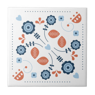 Scandinavian Floral Folk Pattern Design Tile