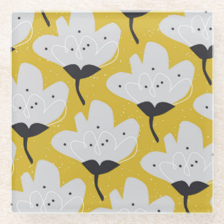 Scandinavian Floral: Hand-Drawn Vintage Design Glass Coaster