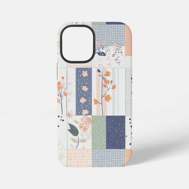Scandinavian Floral Patchwork in Blush and Blue iPhone Case (Back)